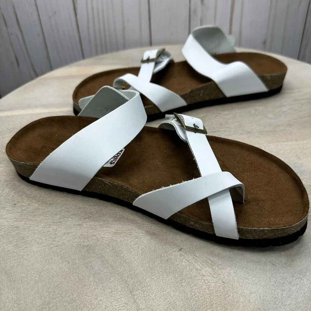 Sonoma Gojiberry Sandals Womens 8.5 White Leather Comfort Slip On New